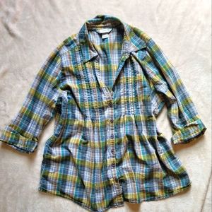 Women's Plaid Button Down Blouse-1X